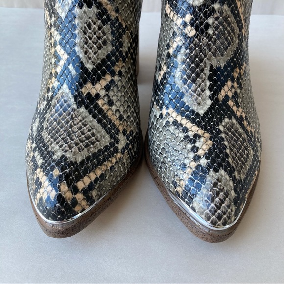 NWB Report Snakeskin Print Temperance Block Heel Mule Bootie Shoe Metal Tip Toe - Picture 7 of 14